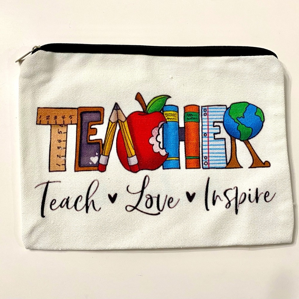 New Teacher Appreciation Love Inspire School Zip Bag Cosmetic Make-up Pouch Gift
